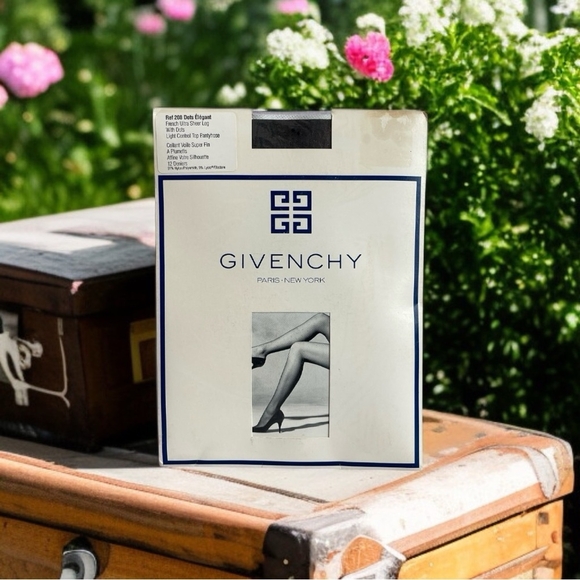 RARE Givenchy French Ultra Sheer Dots Pantyhose Black Light Control Top Tights - Picture 1 of 3